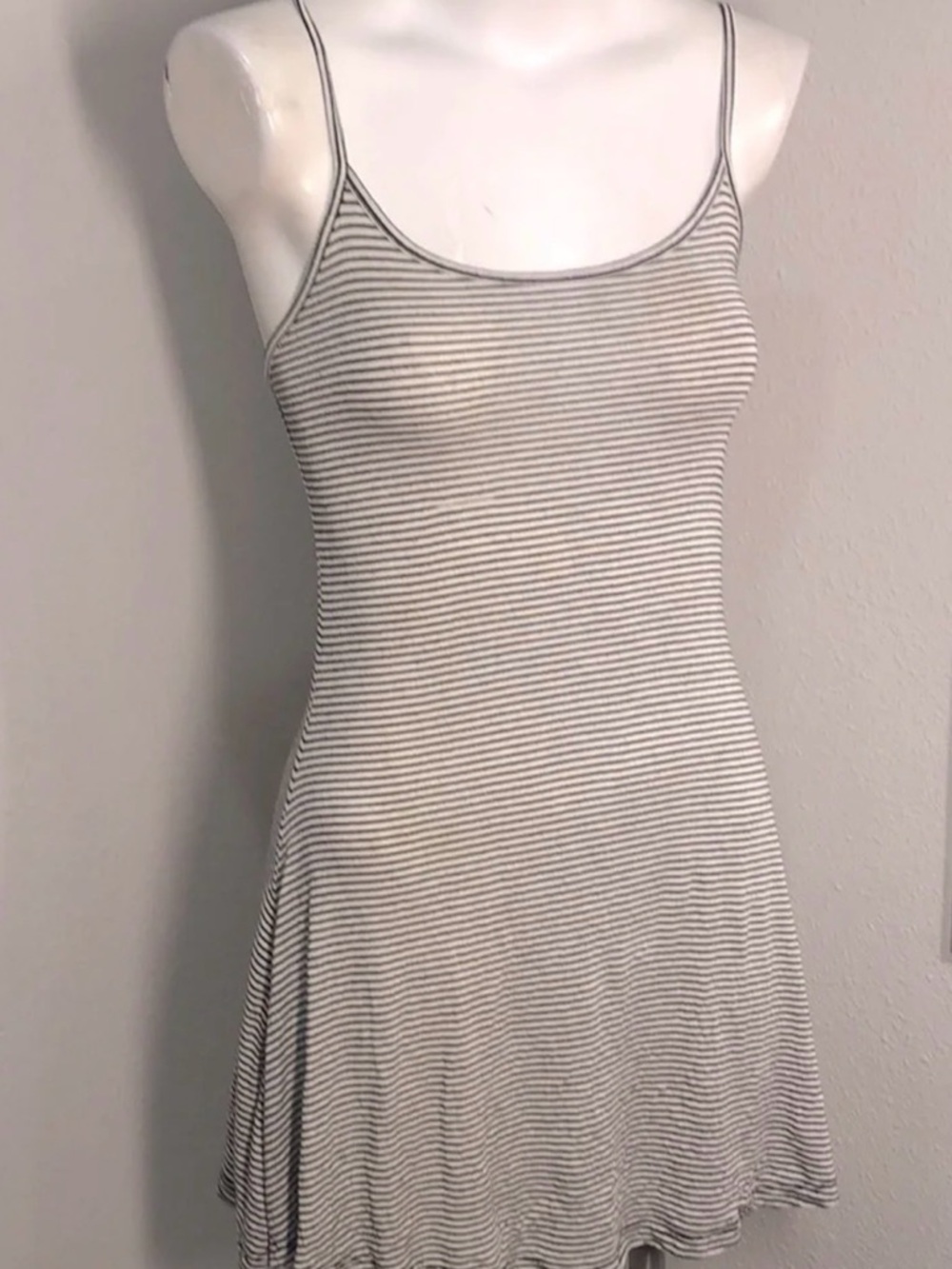 Brandy Melville White and Black Striped Spaghetti-Strap Mini Dress